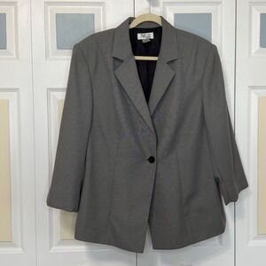 Style & Co Collection Grey Micro Check Single Button Blazer Jacket Plus Size 20W